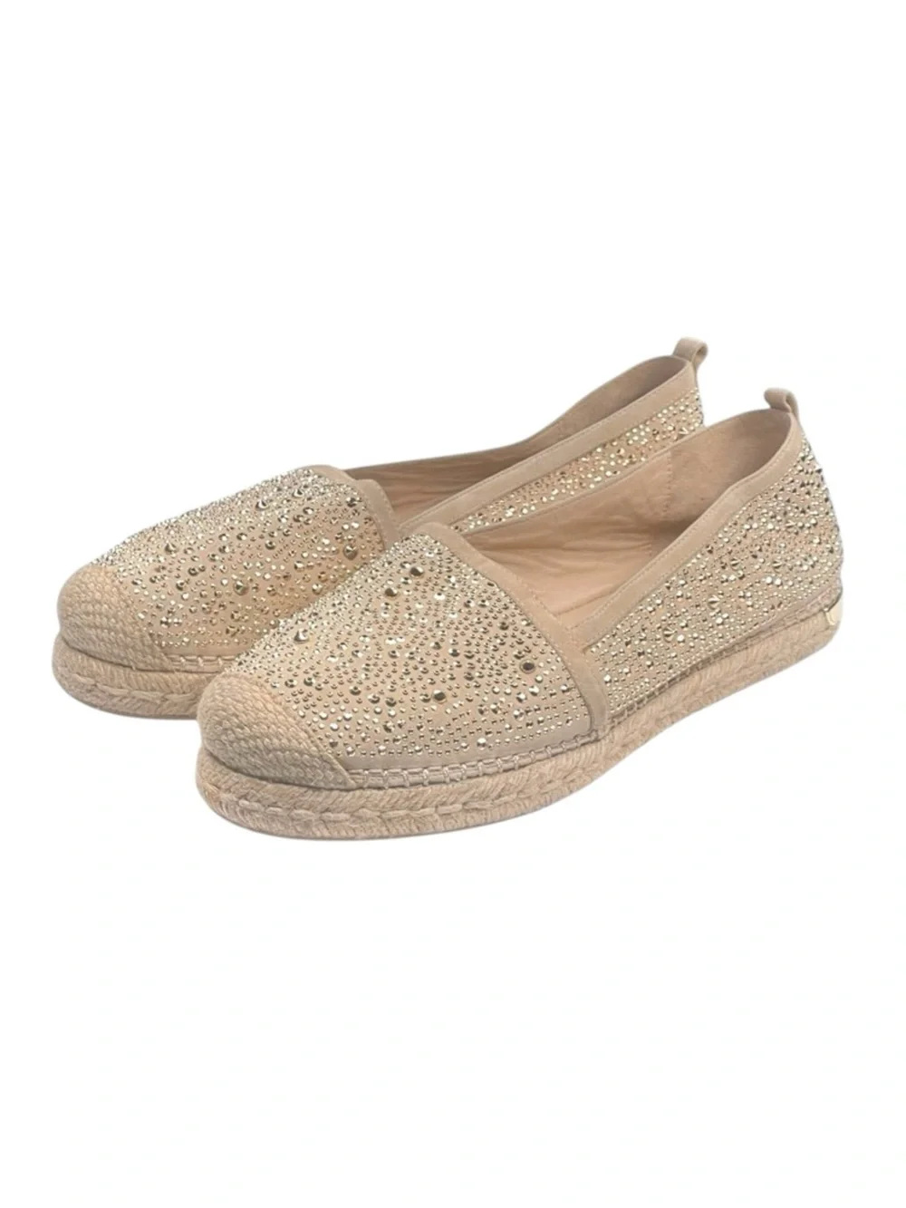 Stuart Weitzman ☀︎︎ Rockon Stud Flat Espadrilles ☀︎︎ Natural Gold Leather ☀︎︎ 9M